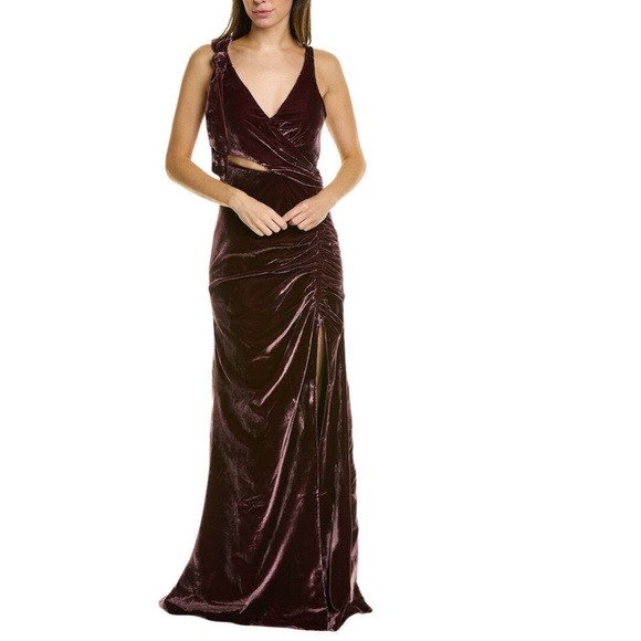 NEW Cinq a Sept PLUM Callalily GENEVIVE Cutout VELVET Ruched BOW Evening GOWN 12 - Picture 11 of 16